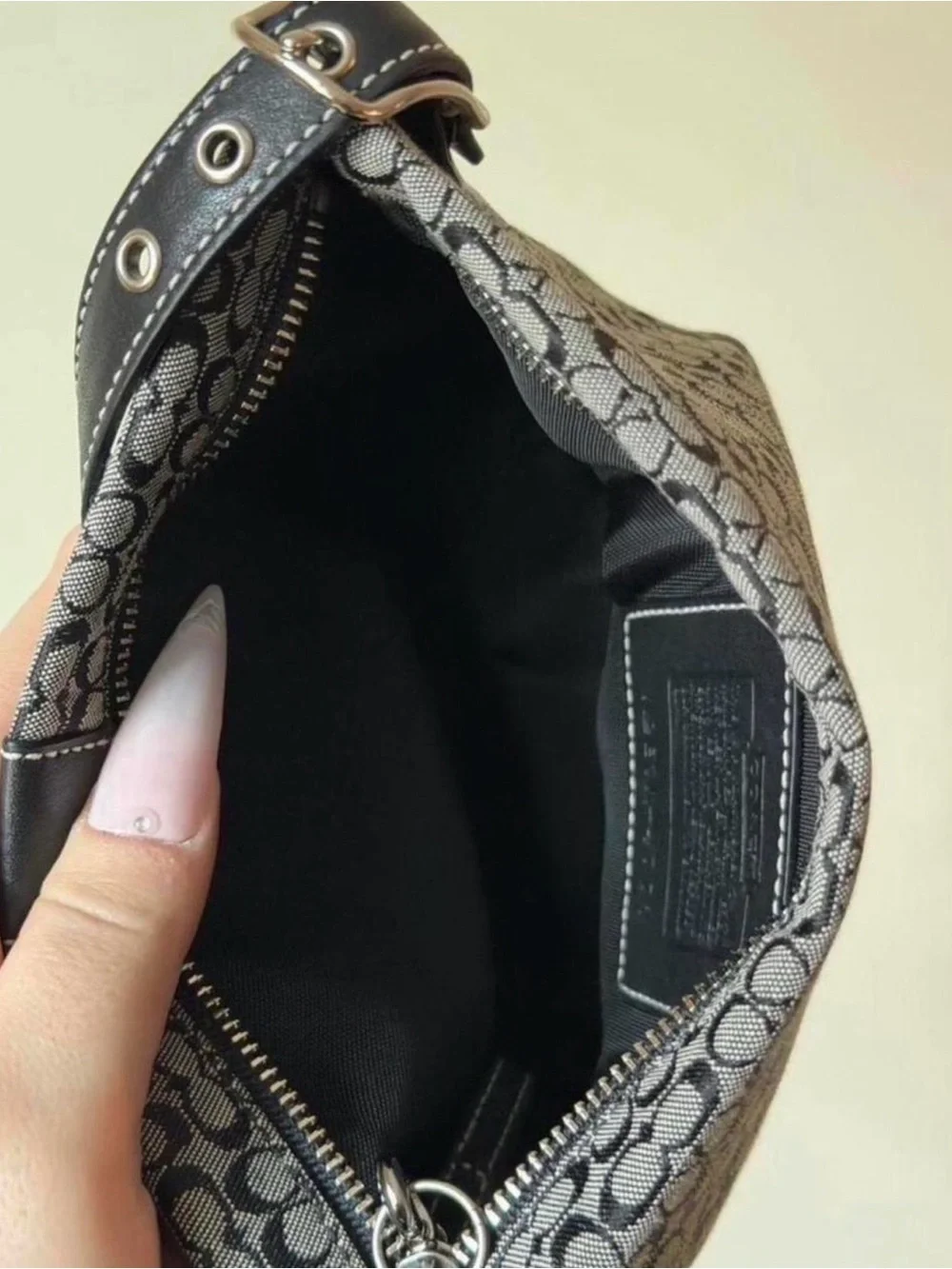 Coach Black Signature Jacquard Demi Crossbody Bag with Leather Trim